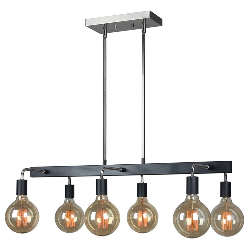 Woodbridge Lighting Ethan 6-light Metal Linear Pendant in Satin Nickel/Black