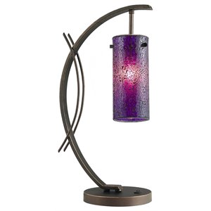woodbridge lighting eclipse 1-light glass table lamp in bronze/mosaic purple