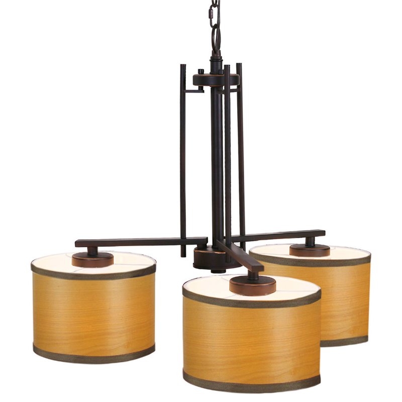 Woodbridge Lighting Hudson 3-light Metal & Veneer Chandelier in Bronze/Nougat