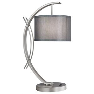 Woodbridge Lighting Eclipse 1-light Drum Shade Fabric Table Lamp in Nickel/Gray