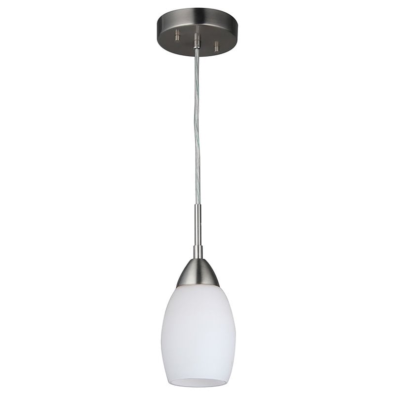 Woodbridge Lighting Venezia 1-light Glass Mini Pendant in Satin Nickel/Opal