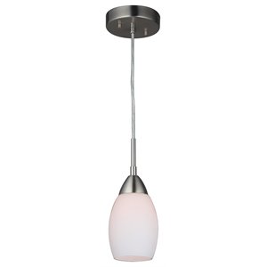 Woodbridge Lighting Venezia 1-light Glass Mini Pendant in Satin Nickel/Opal