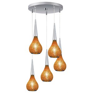 Woodbridge Lighting Torine 5-light Steel & Glass Pendant in Amber Mosaic/Orange