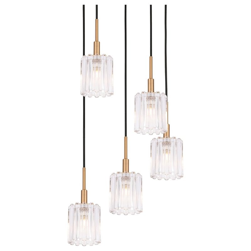 Woodbridge Lighting Candice 5-light Glass Cluster Pendant in Swizzle Stick/Brass
