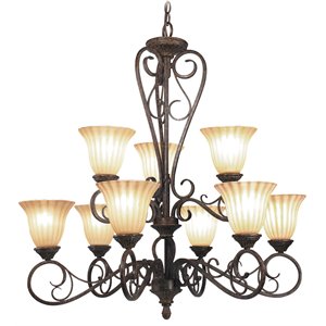 woodbridge lighting avondale 9-light metal chandelier in rustic iron brown
