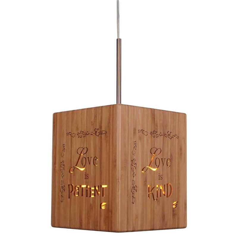 Woodbridge Lighting Light House Bible Cube Bamboo Mini Pendant in Natural/Brass