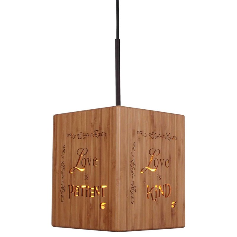 Woodbridge Lighting Light House Bible Cube Bamboo Mini Pendant in Natural/Bronze