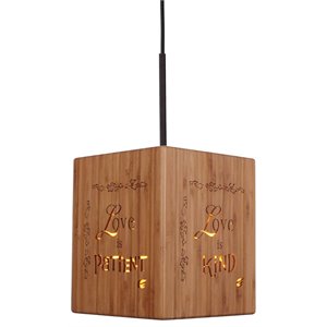 Woodbridge Lighting Light House Bible Cube Bamboo Mini Pendant in Natural/Bronze