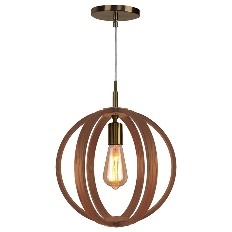 Woodbridge Lighting Celestial 1 Light Wood Pendant in Brushed Brass/Ash