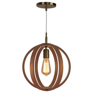 Woodbridge Lighting Celestial 1 Light Wood Pendant in Brushed Brass/Ash
