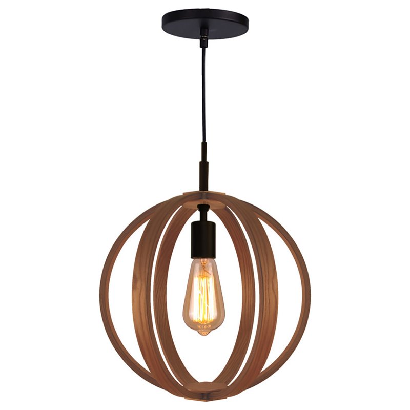 Woodbridge Lighting Celestial 1 Light Wood Pendant in Bronze/Ash