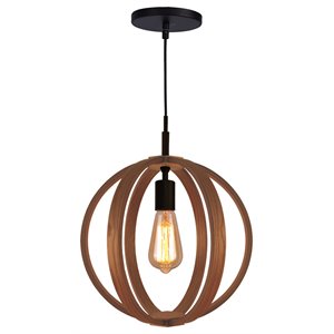 Woodbridge Lighting Celestial 1 Light Wood Pendant in Bronze/Ash