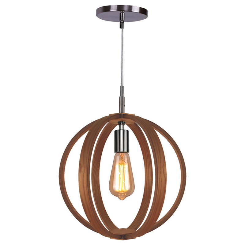 Woodbridge Lighting Celestial 1 Light Wood Pendant in Satin Nickel/Ash