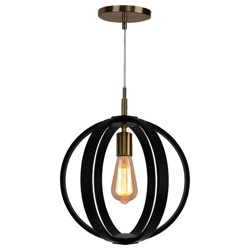 Woodbridge Lighting Celestial 1 Light Wood Pendant in Brushed Brass/Wenge Black