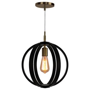 Woodbridge Lighting Celestial 1 Light Wood Pendant in Brushed Brass/Wenge Black