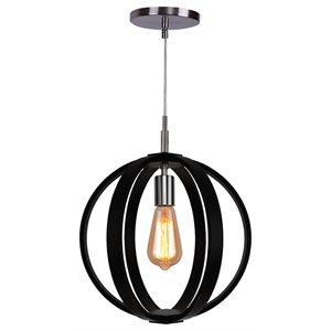 Woodbridge Lighting Celestial 1 Light Wood Pendant in Satin Nickel/Wenge Black