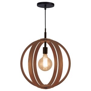 Woodbridge Lighting Celestial 1 Light Wood/Metal Pendant in Bronze/Ash