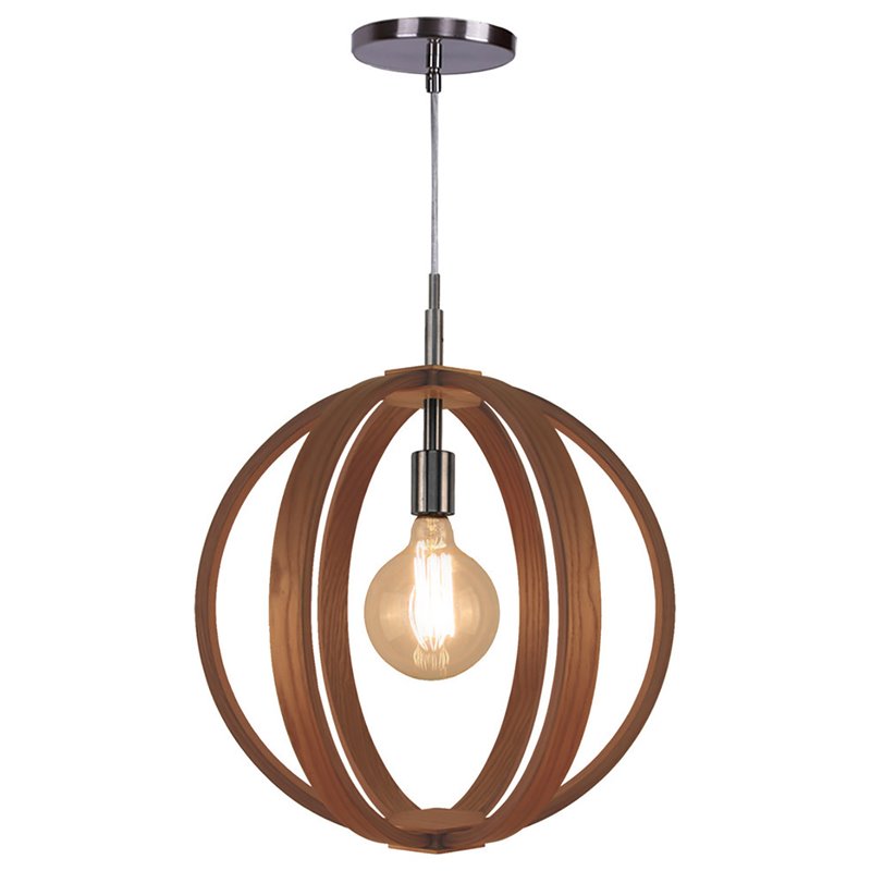 Woodbridge Lighting Celestial 1 Light Wood/Metal Pendant in Satin Nickel/Ash