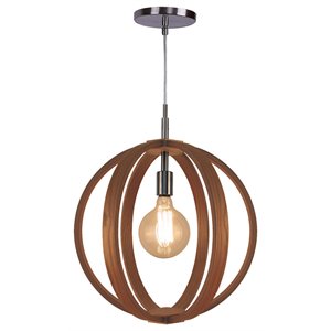 Woodbridge Lighting Celestial 1 Light Wood/Metal Pendant in Satin Nickel/Ash