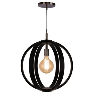 Woodbridge Lighting Celestial 1 Light Wood Pendant in Brushed Brass/Black