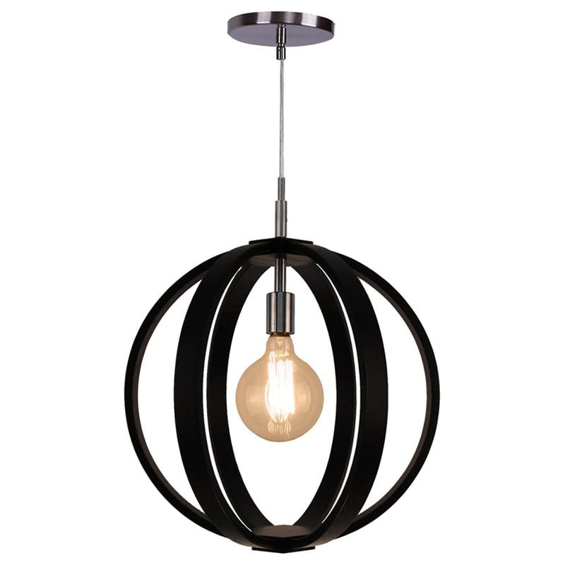 Woodbridge Lighting Celestial 1 Light Wood Pendant in Satin Nickel/Black