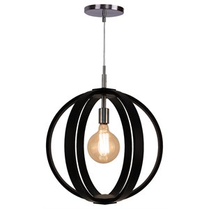 Woodbridge Lighting Celestial 1 Light Wood Pendant in Satin Nickel/Black