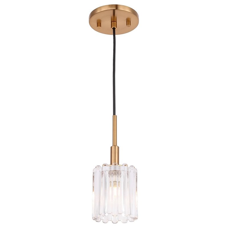 Woodbridge Lighting Candice Swizzle Stick Cylinder Metal Mini-Pendant in Brass