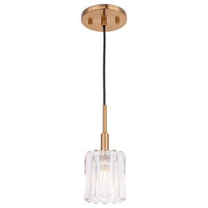 Woodbridge Lighting Candice Swizzle Stick Cylinder Metal Mini-Pendant in Brass