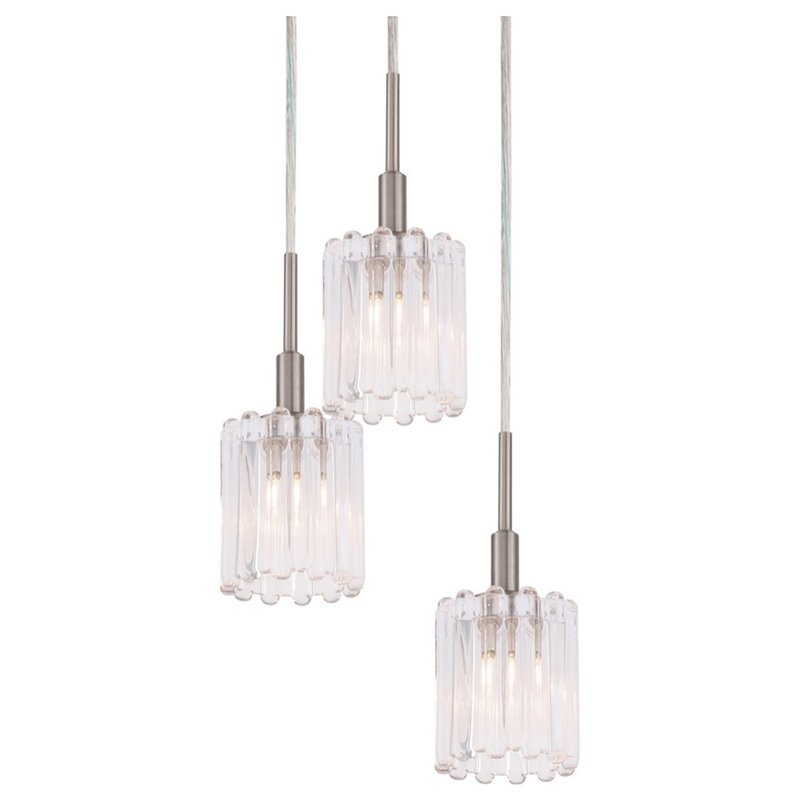 Woodbridge Lighting Candice 3-Light Glass Cluster Pendant in Nickel