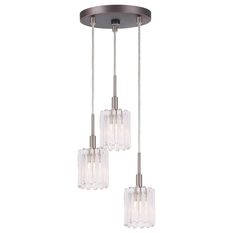 Woodbridge Lighting Candice 3-Light Glass Cluster Pendant in Nickel
