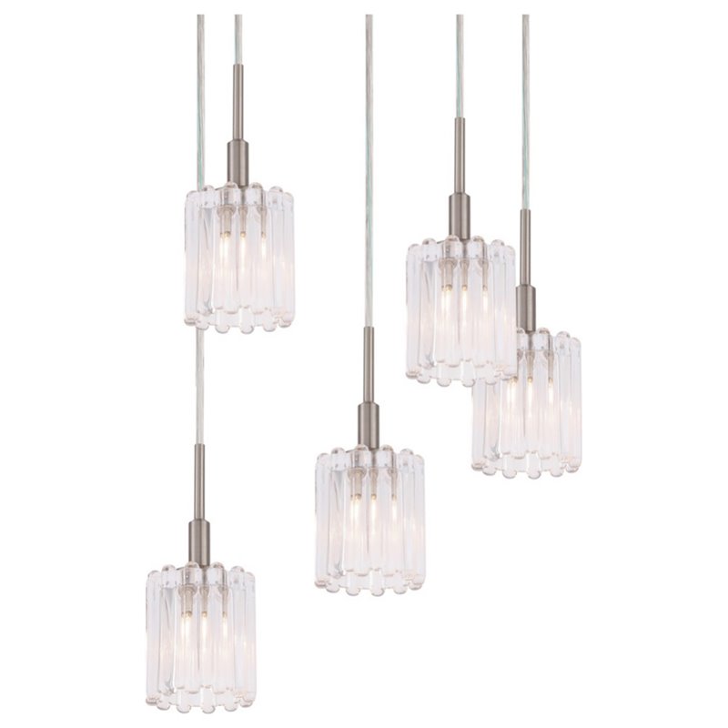 Woodbridge Lighting Candice 5-Light Transitional Glass Cluster Pendant in Nickel