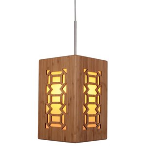Woodbridge Lighting Light House Triune Medium Bamboo Pendant in Nickel/Natural