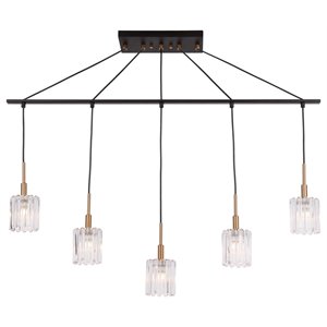 Woodbridge Lighting Candice Frosted Square Metal Linear Pendant in Brass/Bronze