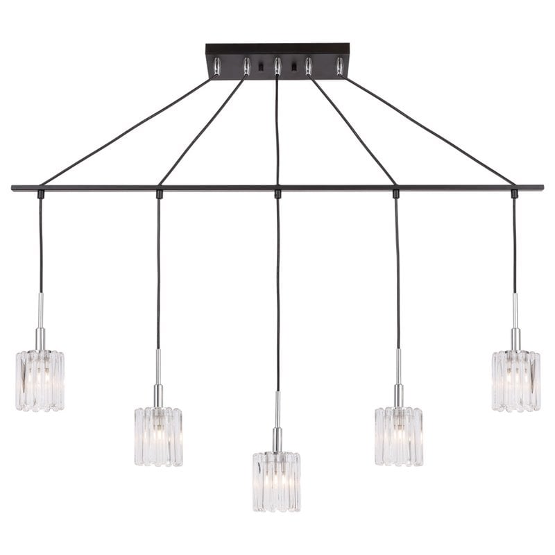 Woodbridge Lighting Candice Frosted Square Metal Linear Pendant in Chrome/Bronze