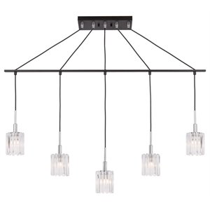 Woodbridge Lighting Candice Frosted Square Metal Linear Pendant in Chrome/Bronze