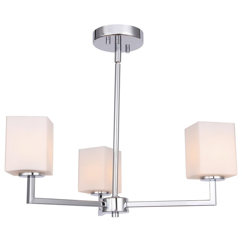 Woodbridge Lighting Candice 3-Light Opal Square Glass Chandelier in Chrome