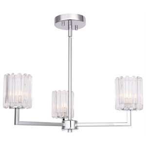 Woodbridge Lighting Candice 3-Light Swizzle Stick Glass Chandelier in Chrome