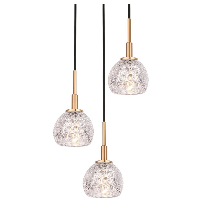 Woodbridge Lighting Elise 3-Light Mercury Crystal Ball Glass Pendant in Brass