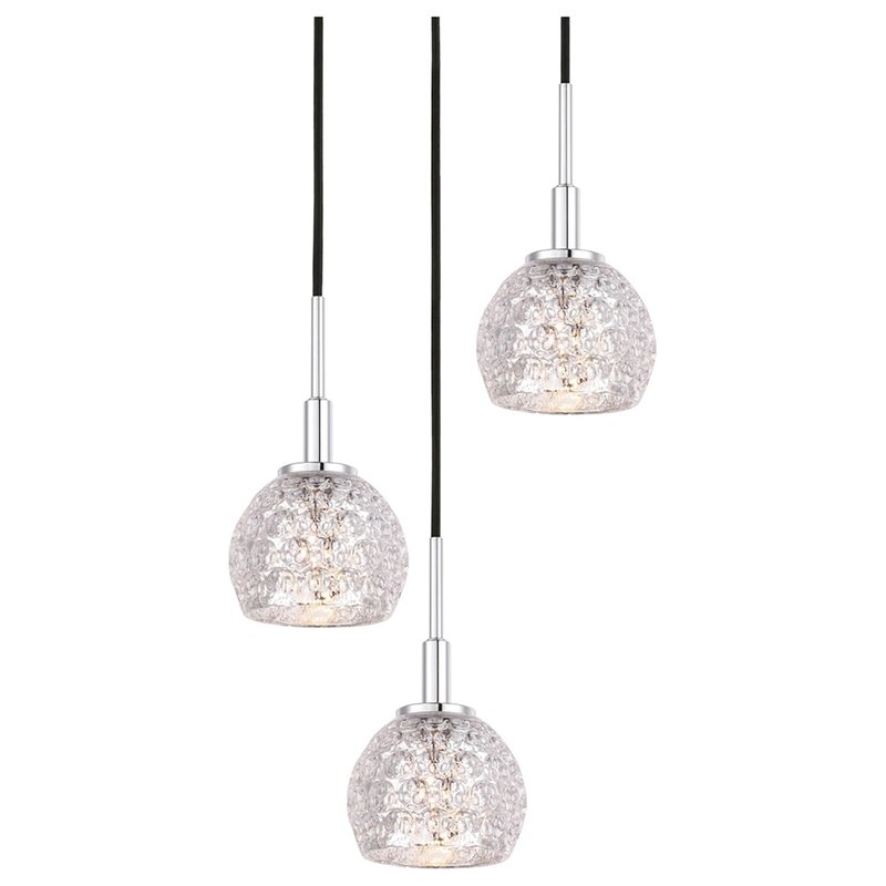Woodbridge Lighting Elise 3-Light Mercury Crystal Ball Glass Pendant in Chrome