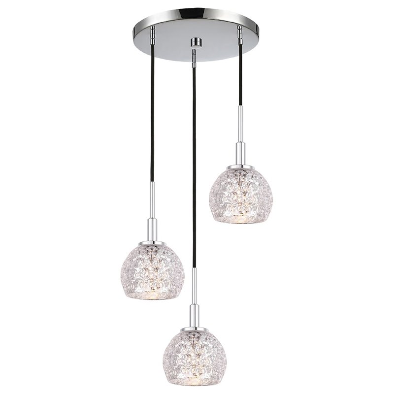 Woodbridge Lighting Elise 3-Light Mercury Crystal Ball Glass Pendant in Chrome