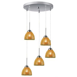 woodbridge lighting north bay 5-light bell metal pendants in nickel/amber orange