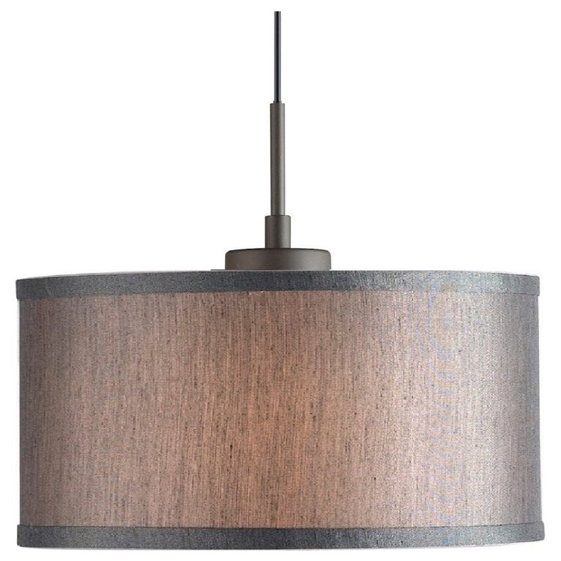 Woodbridge Lighting Drum Fabric & Metal Mini-Pendant in Bronze/Gray