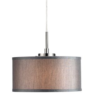 Woodbridge Lighting Drum Fabric & Metal Mini-Pendant in Satin Nickel/Gray