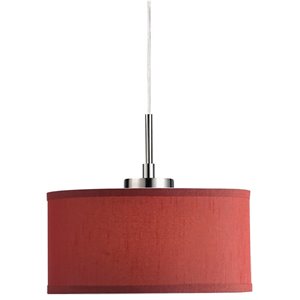 woodbridge lighting drum fabric & metal mini-pendant in satin nickel/red