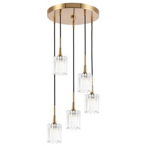 Woodbridge Lighting Regent Park 5-Light Swizzle Glass Pendant in Brass