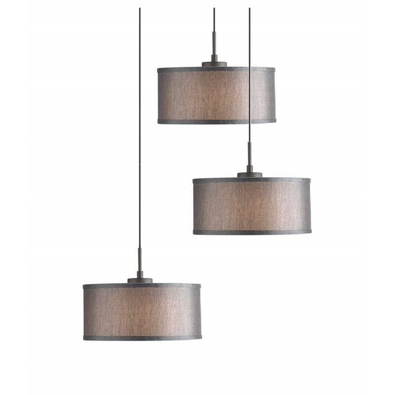 Woodbridge Lighting Drum 3-Light Fabric & Metal Cluster Pendant in Bronze/Gray