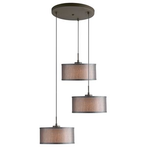 woodbridge lighting drum 3-light fabric & metal cluster pendant in bronze/gray