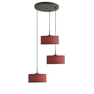 Woodbridge Lighting Drum 3-Light Fabric & Metal Cluster Pendant in Bronze/Red