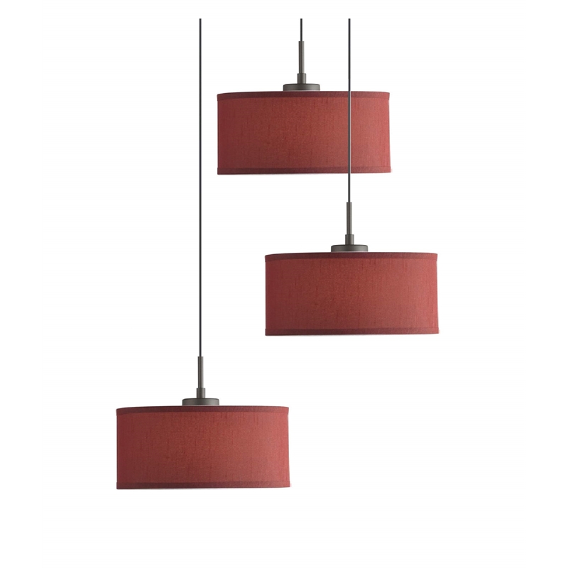 Woodbridge Lighting Drum 3-Light Fabric & Metal Cluster Pendant in Bronze/Red
