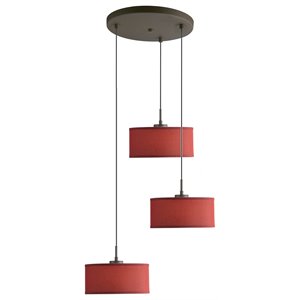 woodbridge lighting drum 3-light fabric & metal cluster pendant in bronze/red